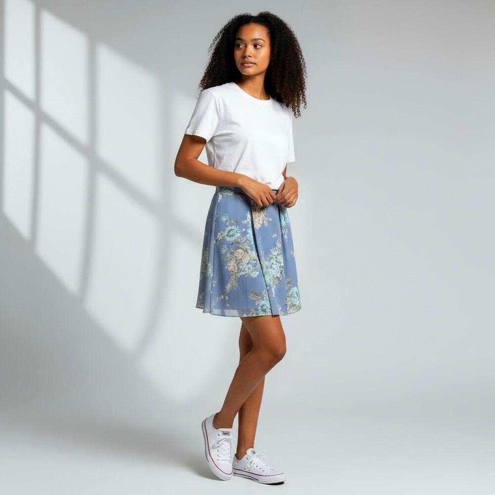 Vintage Laura Ashley Blue Floral Midi Skirt Women's US 10 Cottagecore A-Line